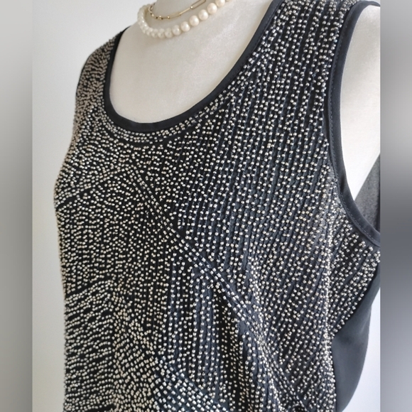 Cache Vintage Bronze Beaded Sheer Black Sleeveless Mob Wife Blouse Size Medium - Picture 1 of 13